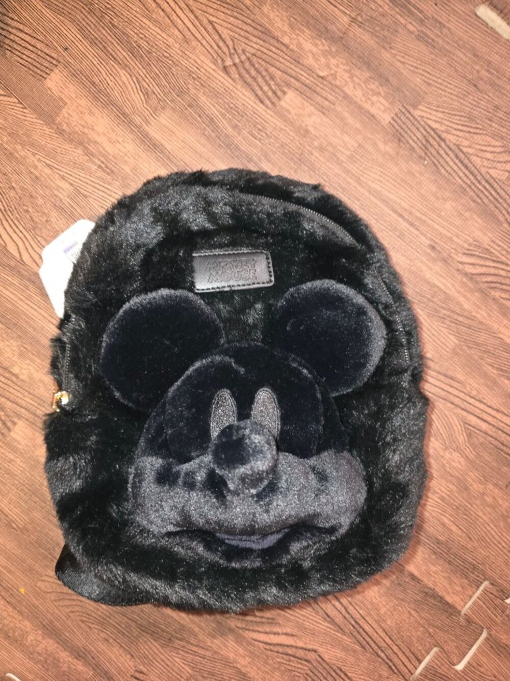 Disney Mickey Mouse Furry Plush Mini Backpack With 3D Face & Adjustable Straps -